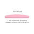 A pink half moon-shaped nail file with 100/180 grit, featuring a branding logo.