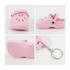 A pink paw shape clog shoe keyring featuring ventilation holes and a silver keyring attachment.