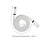 A magnetic flat braided charging cable in white, 100cm in total length, featuring connectors at each end and a logo.