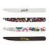 A pack of 50 wooden knife-shaped nail files in various colours and designs, featuring a logo on one file.