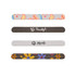 A pack of wooden straight nail files featuring colourful patterns and designs, including floral and abstract motifs.