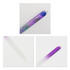 A transparent crystal glass nail file with a purple gradient design and a decorative pattern.