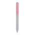 A gradient glass nail file featuring a pink to clear colour transition, with a smooth, pointed tip.