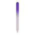 A gradient glass nail file featuring a smooth transition from purple to white along its length.