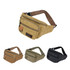 A canvas waist bag in four colours: yellow-brown, khaki, dark brown, and black, featuring multiple zippered compartments.