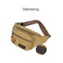 A mustard-coloured canvas waist bag featuring a front zip pocket and a brown strap. It includes a logo detail.