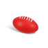 A mini promotional Aussie Rules ball in vibrant red with white stitching, featuring a logo.