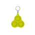 A bright yellow keychain shaped like a triad with three pop bubbles. It includes a metal keyring attachment.