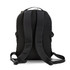 A black daypack with padded shoulder straps and a mesh back for ventilation, featuring a logo on the exterior.