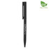 A black metal pen with a clip and a logo. The design is sleek and minimalistic.