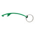 A drink bottle opener in green with a keyring attachment, featuring a sleek, curved design.