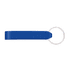 A drink bottle opener in blue with a metal keyring attachment, featuring a smooth, elongated design.
