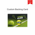 A custom backing card featuring tennis elements, including a tennis ball and rackets, with a green and black design.