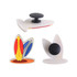 A set of three colourful custom shoe charms featuring various designs, primarily in white, red, blue, and yellow.