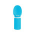 A drink bottle in bright blue, featuring a collapsible bowl top and a white base, with a logo.