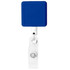 A blue rectangle badge holder with a clear retractable reel attachment for easy display.