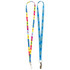 Brightly coloured 19mm custom lanyards featuring a playful design and a metal clip for attachment.