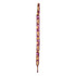 A pair of purple shoe laces with yellow and pink star patterns and a logo design.