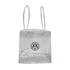 A clear cooler bag with two handles and a logo on the front.