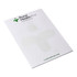 A5 notepad with lined pages, featuring a logo, in a white colour with a subtle background design.