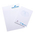 A4 notepad with 25 lined leaves, featuring white paper with a logo and a simple design.
