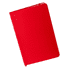 A red A5 notebook with a smooth cover and a logo on the front.