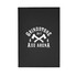 A black refillable journal featuring a logo with crossed axes and text. Ideal for office use or personal notes.