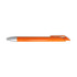 An orange gel ink pen with a silver tip and cap, featuring a smooth and streamlined design.