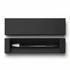 A sleek black gel ink pen resting in a black box. The pen features a silver tip and a streamlined design.