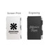 An aluminium pocket notebook in white and black, featuring a pen and a logo on each cover.