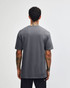 A heavyweight cotton unisex t-shirt in a grey hue, displayed from the back. The shirt has a logo.