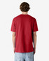 A unisex heavyweight cotton t-shirt in red, featuring a simple design with a logo on the back.
