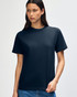 A heavyweight cotton unisex t-shirt in black, displayed on a model. The shirt has a simple design and a logo.