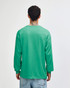 A unisex long sleeve T-shirt in light mint green, featuring a simple design and a logo on the back.