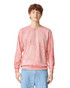 A pink tie-dye crewneck sweatshirt featuring long sleeves and a simple logo on the chest.