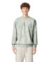 A crewneck sweatshirt in a muted green colour, featuring a soft fabric texture and a logo.