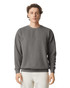A grey adult crewneck sweatshirt with long sleeves and a simple design, featuring a logo on the front.