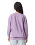 A lilac adult crewneck sweatshirt with a relaxed fit and long sleeves, featuring a logo on the back.