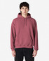 A hooded sweatshirt in a rich burgundy colour, featuring a front pocket and a logo on the chest.