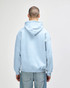 A light blue Gildan Heavy Blend adult hooded sweatshirt is displayed from the back, featuring a hood and relaxed fit.