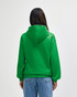 A green adult hooded sweatshirt with a hood and a relaxed fit, featuring a logo on the back.