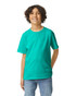A youth short sleeve T-shirt in a vibrant teal colour, featuring a simple design and a brand logo.