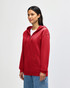 A red Gildan Heavy Blend adult full zip hooded sweatshirt with a front zipper and a hood.