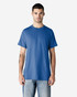 A blue Gildan Ultra Cotton adult t-shirt displayed on a model, featuring a plain design and a logo.