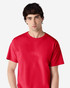 A red Gildan Ultra Cotton adult t-shirt displayed on a model, featuring a simple design and no visible logos.