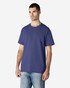 A navy Gildan Ultra Cotton adult t-shirt on a model, featuring a simple design and a logo.