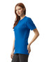 A unisex fine jersey short sleeve t-shirt in bright blue, featured on a model standing sideways.