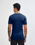 A navy blue unisex short sleeve T-shirt displayed from the back, featuring a visible logo.