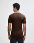 A brown unisex short sleeve t-shirt displayed from the back, featuring a logo.