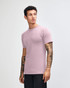 A unisex fine jersey short sleeve t-shirt in a soft mauve colour, displayed from the side. It features a logo.